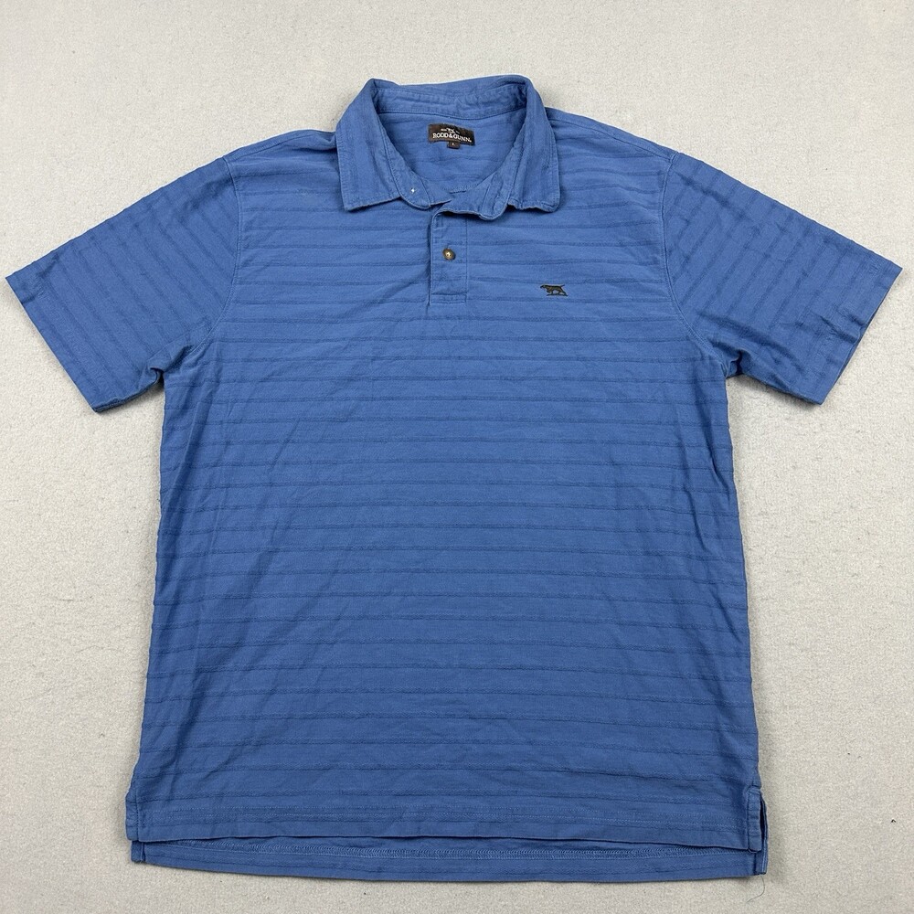 Rodd & Gunn Polo Shirt Men Large Blue Textured Stripe Short Sleeve Collar Logo L